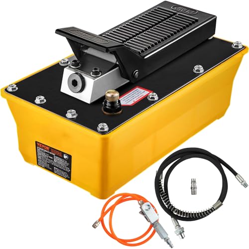 VEVOR Air Hydraulic Pump, 10,000 PSI Hydraulic Foot Pump, 0.6 Gal Reservoir Foot Operated Air/Hydraulic Pump, with Hose and Spray Gun for Heavy Machinery Rigging, Auto Repair, Auto Body Frame Machines - style: 2.3 L hydraulic pump with 6.5 ft Hose a Gun