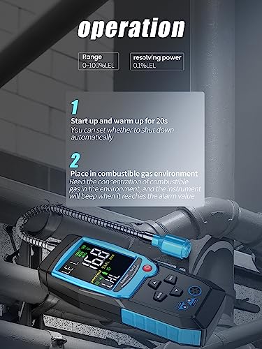 Natural Gas Detector with Gas Concentration Display Locating The Source of Propane, Natural Gas, and Combustible Gas Leak for Home and RV (Include Battery x3)