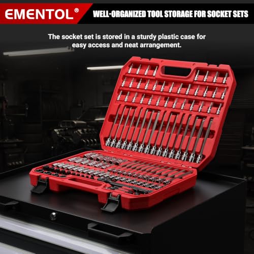 EMENTOL 115-Piece Master Torx & Allen Bit Socket Set, 1/4" 3/8" 1/2" Drive