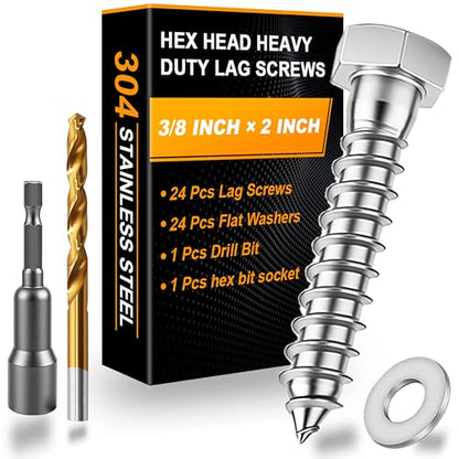 Hex Head Lag Bolts for Wood, Lag Screws 3/8" x 2",24 PCS - size: 3/8" x 2"