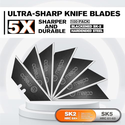 M MEEPO Utility Knife Blades, Never Rust, Blackened SK-2 Steel, 100-Pack - size: Blackened 100-Pack