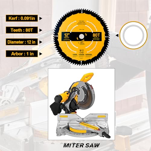12 in 80 T Fine Finish Blade Miter Saw Blade Compatible with Dwa11280 - style: 12IN,80T