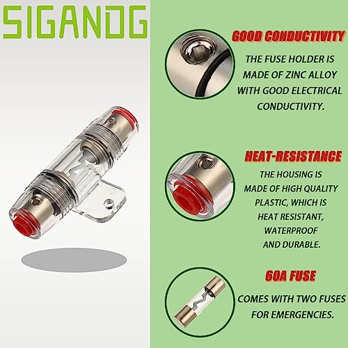 20A AGU Fuse Holder with 8 Gauge AWG 1ft Power Wire - 99.9% Oxygen-Free Copper - size: 20A