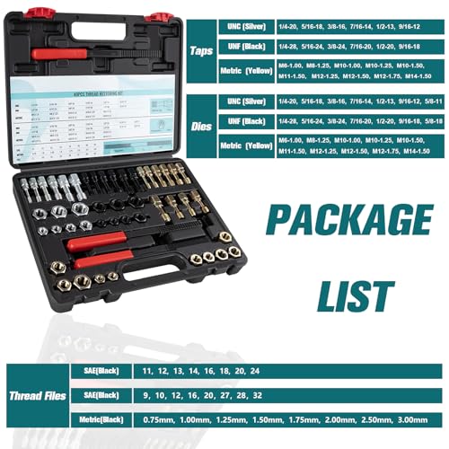 49 PCS Thread Chaser Set, UNC UNF and Metric Thread Repair Kit