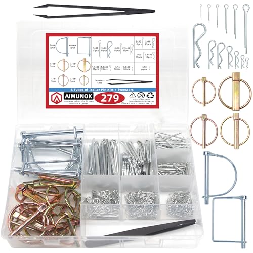AMUNOK 279Pcs Heavy Duty Carbon Steel Pin Assortment, Hitch Lock & R-Clip - size: 18 Sizes