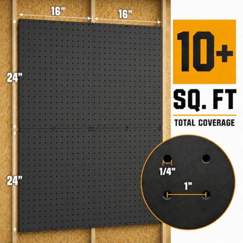 WallPeg Pegboard Kit - 4 Each 24"x16" Peg Board Panels - Made in USA - Mounted Size is 64" x 24" Pegboards Wall Organizer for Walls Home, Garage Tool Storage, Office Organization, Kitchen, Craft Room