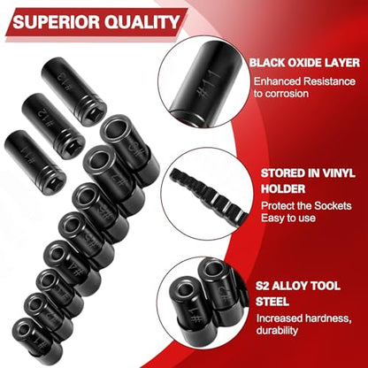 70700 Tap Socket Set 11 Pcs, Magnetic Adapter for Std/Metric Taps