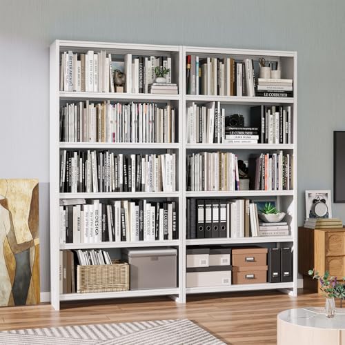 Bookshelf,5 Tier Bookshelves,69" Tall Metal White Bookcase,Install Simple Bookshelves for Bedroom, Living Room,Home Office/Library(White) - color: White, size: 69"H*34"W