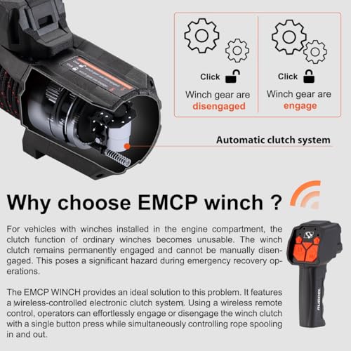 RUGCEL EMCP 13500lb Waterproof Electric Winch – 12V Synthetic Rope with Hawse Fairlead, 2-in-1 Infrared Remote, Auto Clutch & Dual-Color Rope, for Truck/SUV