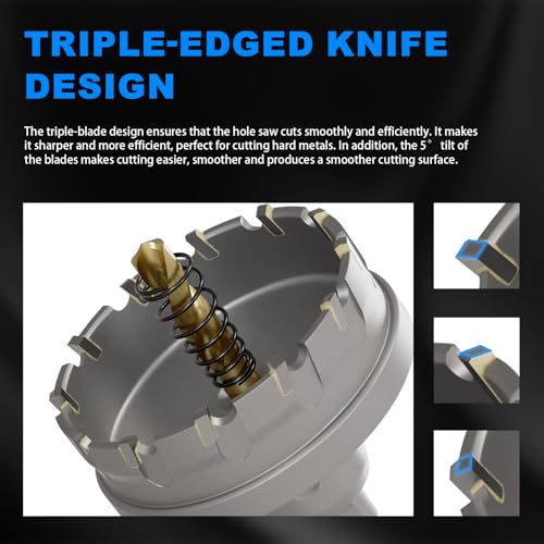 CSOOM TCT Hole Saw Set, 2-Piece 1-3/4” (44mm) Heavy Duty Carbide Tipped Cutter for Stainless Steel, Iron, Metal, and Plastic Bench, Spring Guided Drill Bits Included - size: 1-3/4"(44mm)