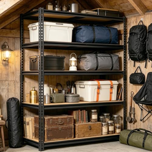 72" H Heavy Duty Garage Shelving, 2400LBS Capacity 5-Tier Storage Shelves,Adjustable Industrial Metal Garage Shelves for Basement Pantry Kitchen Warehouse, 16" D x 36" Wx72 H,Black - size: 16"D x 35.5"W x 72"H(Metal Board)