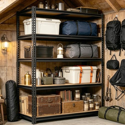 72" H Heavy Duty Garage Shelving, 2400LBS Capacity 5-Tier Storage Shelves,Adjustable Industrial Metal Garage Shelves for Basement Pantry Kitchen Warehouse, 16" D x 36" Wx72 H,Black - size: 16"D x 35.5"W x 72"H(Metal Board)
