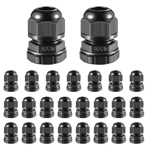 RTHIEAI 25 PCS 1/2"(6-12.5mm) NPT Nylon Cable Gland Joints with Gaskets, IP68 Adjustable Lock Nut Strain Relief Cord Grip Waterproof Cable Glands - UL Listed and RoHS Compliant - size: 1/2 Inch