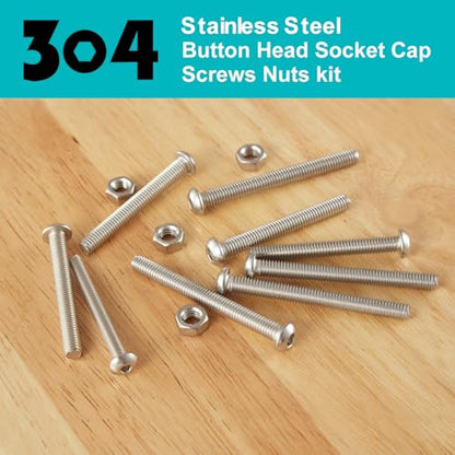 M8 x 10mm 20mm 30mm 40mm Button Head Socket Cap Screws Bolts and Nuts, Stainless Steel 304, Bright Finish, Metric Allen Hex Drive, Fully Thread, Assortment Kit 48PCS - size: Button M8x10-40mm+Nuts