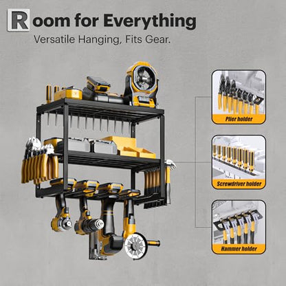 Spampur Power Tool Organizer, 3 Layers 4 Drill Holder Wall Mount - size: 3 Shelves 4 Slots