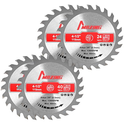 MAZING 4 PCS 4-1/2 Inch 24T&40T Circular Saw Blades, 4.5 inch TCT Compact Circular Saw Blade with 3/8" Arbor, ATB Design, Fit for Woodworking Cutting Plywood, Soft & Hardwood, Wood with Nails - style: 4-1/2" 24&40T-4Pack