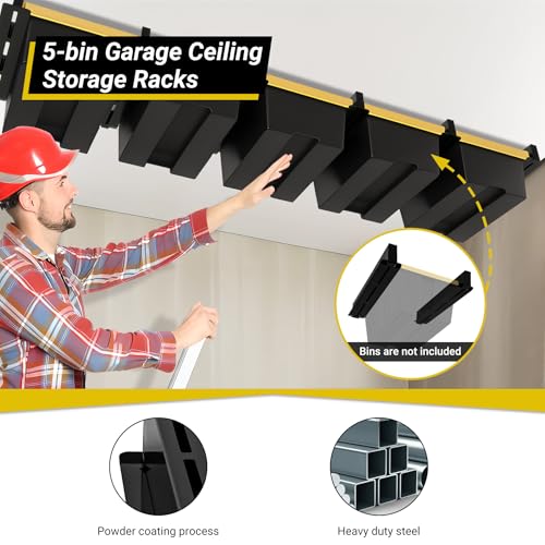5-bin Overhead Garage Storage Rack, Ceiling Storage Racks - size: for 5 Bins