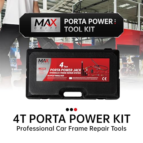 4 Ton (8800 lbs Capacity) Porta Power Jack Hydraulic Ram Auto Body Frame Collision Repair Kit Set, 16-Pcs, with Blow Mold Carrying Case for Cars, Trucks, SUVs & More - size: 4 Ton without gauge