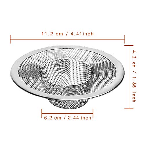 4pcs Heavy Duty Stainless Steel Slop Basket Filter Trap, 4.41" Top / 2.44" Mesh Metal Sink Strainer,Perfect for Kitchen Sink/Bathroom Bathtub Wash Basin Floor Drain Balcony Drain Hole,Utility… - size: 4.41"