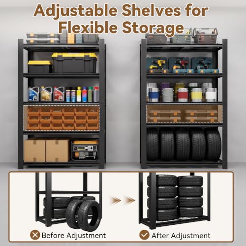 Heavy Duty 5 Tier Metal Garage Shelving, 72" H × 35" W × 16" D - size: 62"H × 27.6"W × 12"D