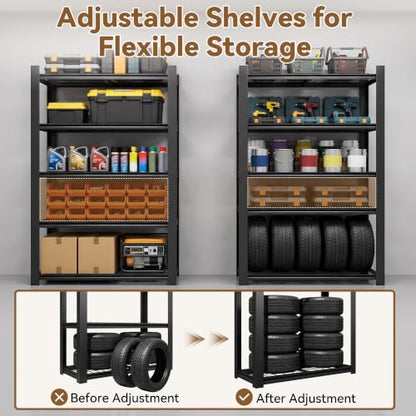 Heavy Duty 5 Tier Metal Garage Shelving, 72" H × 35" W × 16" D - size: 62"H × 27.6"W × 12"D