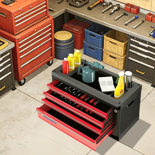 LARBANKE 4-Drawer Tool Chest with Lock,Portable Tool Box with Handle - color: Red, size: 4 drawer tool chest