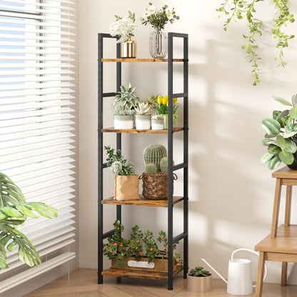 4 Tier Bookshelf, Narrow Storage Organizer for Small Space, Brown - size: 4 Tier