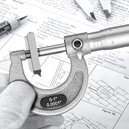 HDLNKAK Outside Micrometer 0-1"/0.0001", with Zero Wrench and Case (Gray) - color: Grey