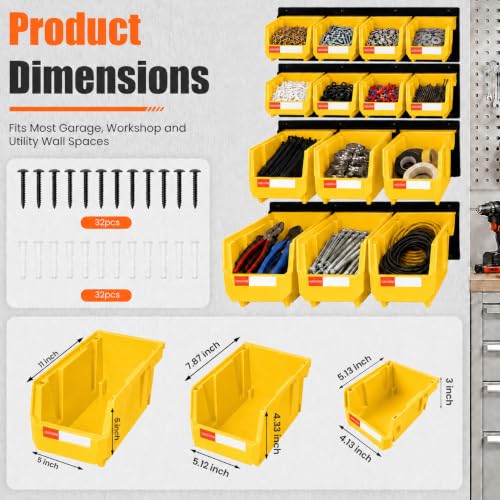 14pc Wall-Mounted Organizer V1 V2 V3 Master Combo Set Yellow - color: Yellow, size: V1-8Bins&V2-3Bins&V3-3Bins&4Rails