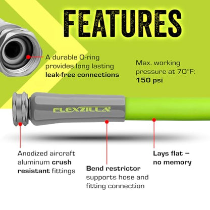 Flexzilla Garden Utility Hose, Lightweight All-Weather Water Hose, Durable and Flexible, Leak-Free Connections, 5/8 in. x 15 ft (Pack of 10) - color: Chartreuse, size: 15ft (Pack of 10), style: Standard Grip