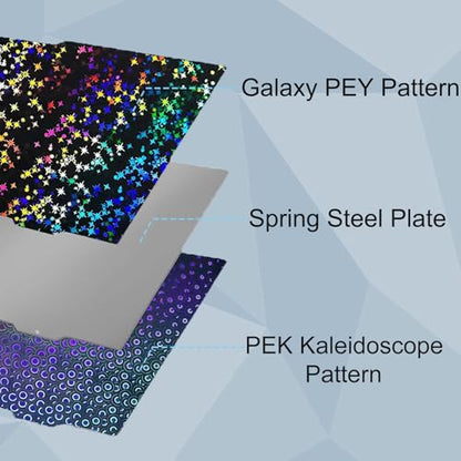 Smooth Galaxy PEY+Kaleidoscope PEK Build Plate for Bambu Lab A1 Mini 3D Printer,Double Sided Smooth Flexible Spring Steel Plate Effect Sheet 184x184mm for Bambu Lab A1 Mini - color: Galaxy PEY+Kaleidoscope PEK