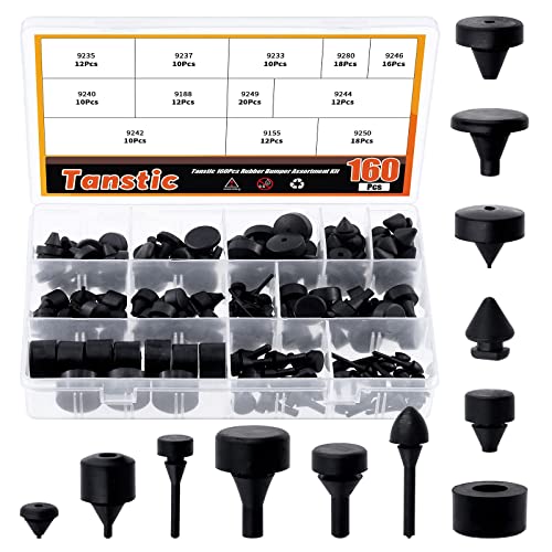 Tanstic 160Pcs Black Automotive Rubber Bumper Stopper Rubber Stop Bumper Compatible with Ford GM Vehicle