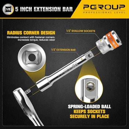 20 PCS 1/2" Drive Metric Socket Wrench Set,1/2 Reversible Ratchet Handle，6 Point Shallow Sockets (8-32mm) and Extension Bar 5", CR-V Steel, Car Repair Set - size: Pro 20p 12.7 Mm Drive (8 - 32 Mm)