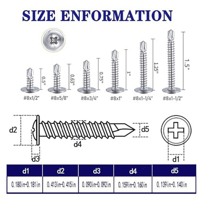 410 Stainless Silvery #8x3/4 Phillips Head Self-Drilling Screws 100 pcs - color: SILVER, size: #8x3/4"