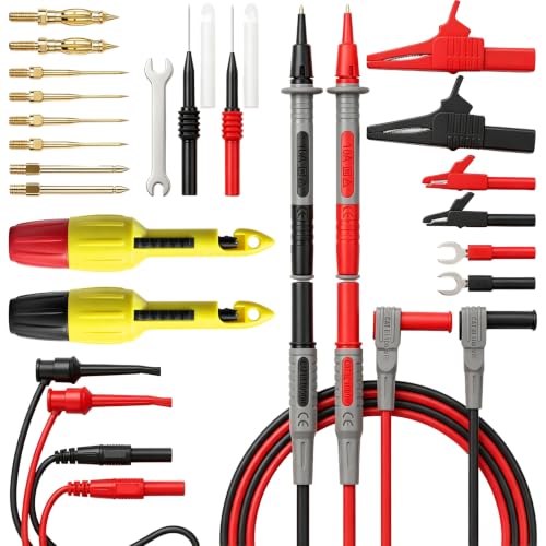 29-Piece Multimeter Test Leads Set, CAT.III 1000V / CAT.IV 600V Multimeter Probes with Alligator Clips, Piercing Probes, Needle Probe, Replaceable Probe Accessories, Soft PVC Volt Meter Lead - color: 29-Piece Multi-color
