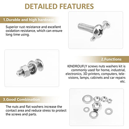 814 Pieces Phillips Pan Head Machine Screws Nuts Washers Kit, Kindroufly M3 M4 M5 M6 Screw Assortment Kit, Metric Screw Set, Bolts and Nuts, Machine Screws, 304 Stainless Steel, Fully Machine Thread - size: M3/M4/M5/M6, style: Phillips Pan Head