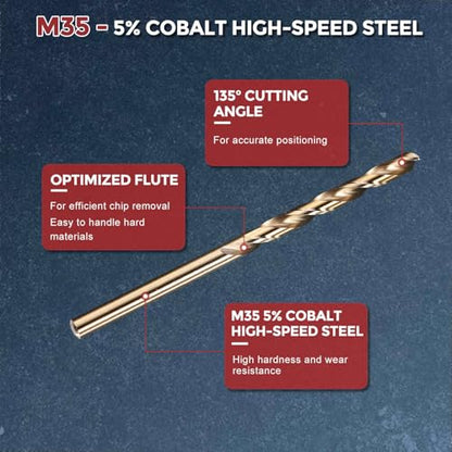 5pcs Drill Bit 3/16" Diameter 4.763mm M35 5% Cobalt HSS for Metal - size: 3/16" (4.763mm)