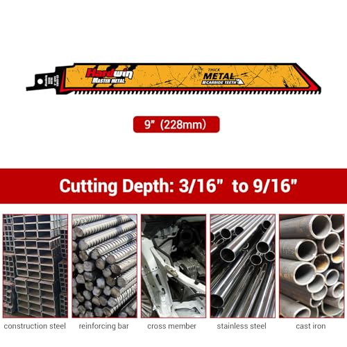 9-Inch Carbide Reciprocating Saw Blades for Metal, 8 TPI, 3-Pack - size: 9inch