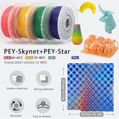 Build Plate for Bambu Lab P1S A1 P2S X1 X1E P1P 3D Printer, Spring Steel Flexible Plate for Bambu 3D Printers, 257x257mm, Smooth Skynet +Smooth Star - color: Skynet + Star