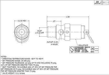 Brass, 1/4" NPT Industrial Hard Seat Safety Pressure Relief Valve, Made In The USA (35 PSI / 36 SCFM) - style: 35 PSI / 36 SCFM