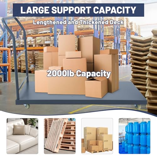 Heavy Duty Platform Truck, 60"x30" Flatbed Cart, 2000 lbs Capacity Steel Flat Dolly with Swivel Wheels, Industrial Utility Push Cart for Warehouse, Luggage, and Moving