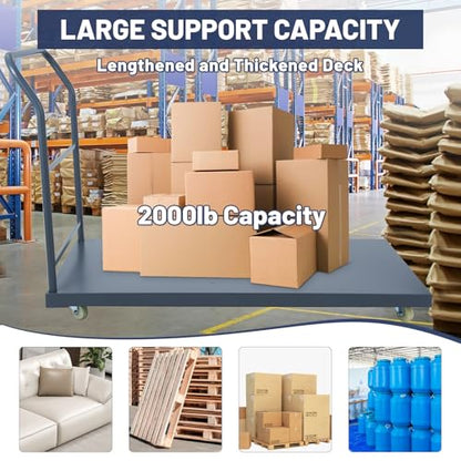 Heavy Duty Platform Truck, 60"x30" Flatbed Cart, 2000 lbs Capacity Steel Flat Dolly with Swivel Wheels, Industrial Utility Push Cart for Warehouse, Luggage, and Moving