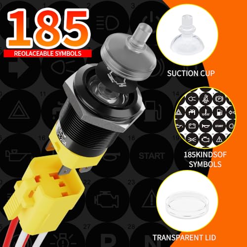 2PCS 22mm 20A Momentary Push Button Switch 12V-24V DC 185 Symbol Discs - color: White-Momentary