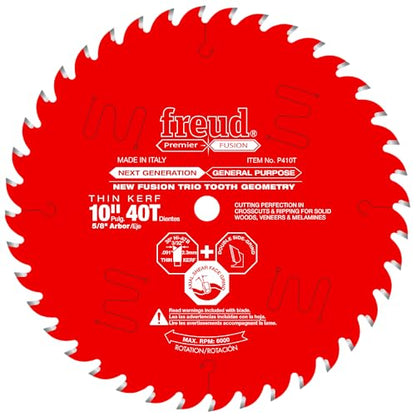 Freud 10" Thin Kerf Next Generation Premier Fusion General Purpose Saw Blade with Tico Hi-Density Carbide - Ideal for Crosscuts & Rips, 40 Teeth, Fusion Trio Tooth Design - P410T - style: 10-Inch by 40-Teeth 30-Degree Hi-ATB Premier Fusion Thin Kerf Saw B