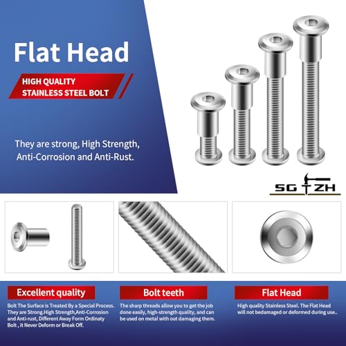 1/4-20 x 1-1/4" 20Pcs Flat Head Hex Socket Cap Screws Bolts Barrel Nuts Kit, 304 Stainless Steel 18-8, Full Thread by SG TZH (with Hex Spanner) - color: Silver, size: 1/4-20 x 1-1/4"