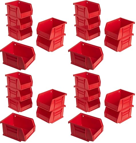 Akro-Mils 30210 AkroBins Plastic Storage Bins, Space-Saving Stackable Bins for Garage, Pantry, Craft Organization, 5" x 4" x 3", Red, (Pack of 24) - color: Red, size: 24 Pack