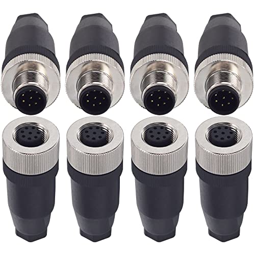M12 8 Pin Male & Female Socket Panel Aviation Wire Connector,12mm Industrial Circular Connector, Outdoor Waterproof IP67,4 Sets - color: Female+Male, size: 8Pin Straight