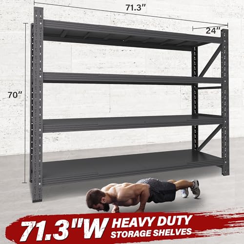 71.3" Wide Heavy Duty Garage Shelving Units,5000LBS Deep Storage Shelves,Black Metal Garage Shelves,Steel Shelf,Large Storage Rack,Industrial Shelving for Shop,Warehouse,Basement,71.3"W x 24"D x 70"H - color: Matte Black, size: 71.3"Wx24"Dx70"H