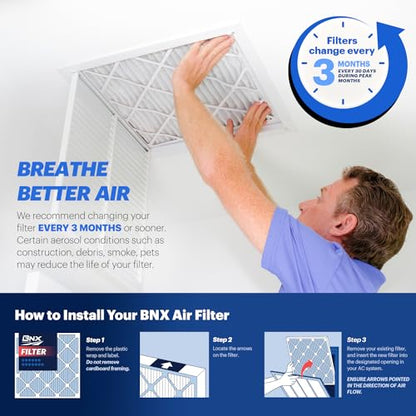 BNX TruFilter 16x20x4 (15.5’’ x 19.5’’ x 3.63‘’ Slim Fit) MERV 13 Air Filter (2-Pack) - MADE IN USA - Air Conditioner HVAC AC Furnace Filters Health, Allergies, Mold, Bacteria, Smoke, MPR 1900 FPR 10 - size: 16x20x4 2-Pack (Slim Fit)