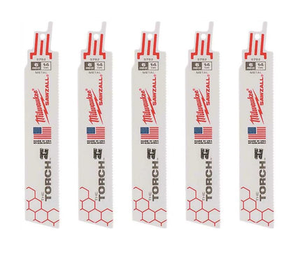 Milwaukee Tool 6" 14 TPI The Torch Sawzall Blade (5 Pk) 48-00-5782